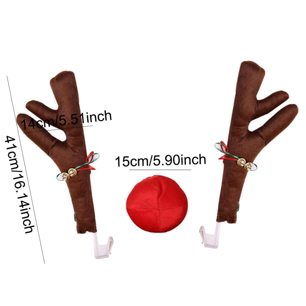 Generic Car Reindeer Antlers and Red Nose Set Easily Install Xmas Ornament