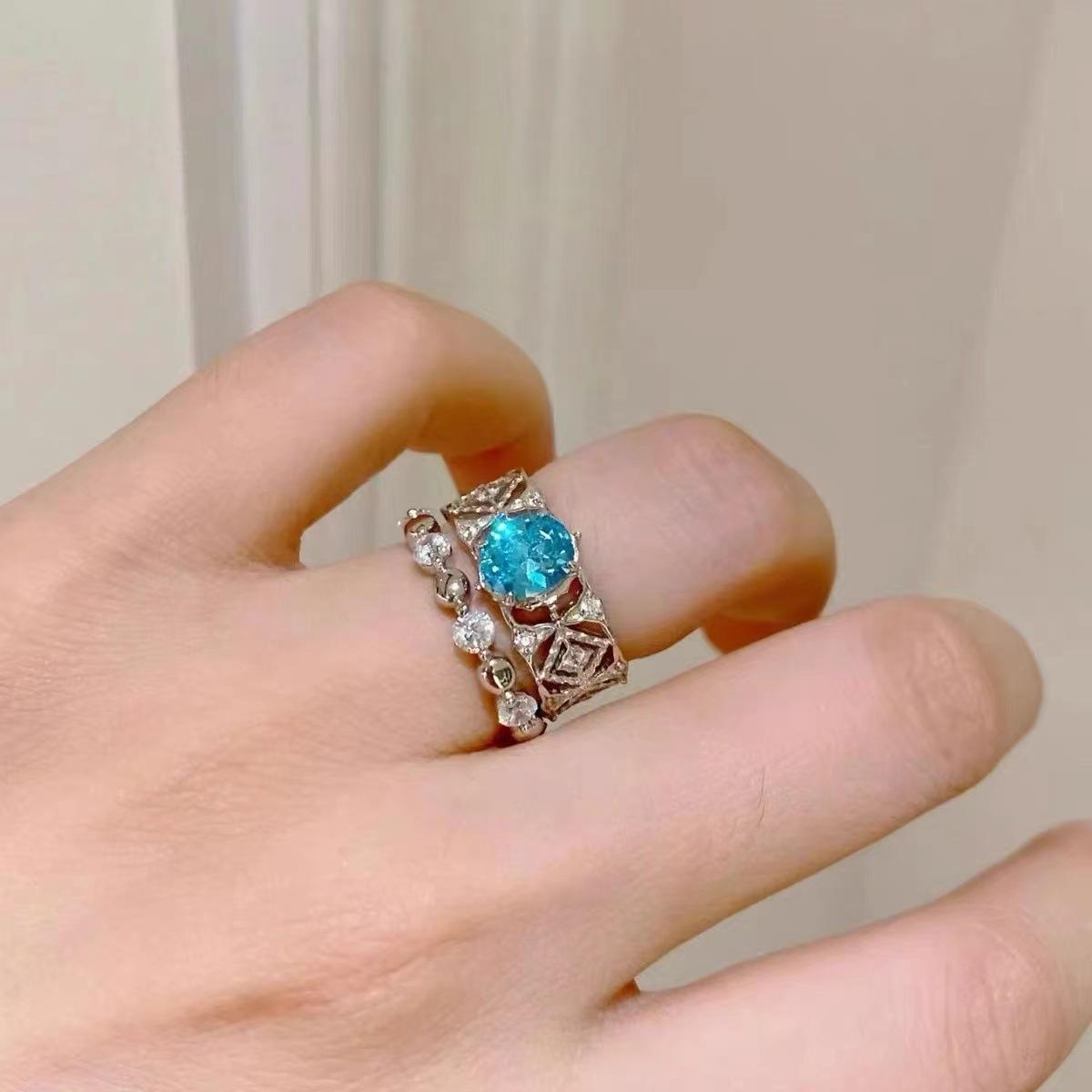 

Светло-синий кружевной кольцевой свет роскошный цветной драгоценный топаз ретро мастерство придворный стиль бриллиантовое кольцо кольцо роскошь Buccellati