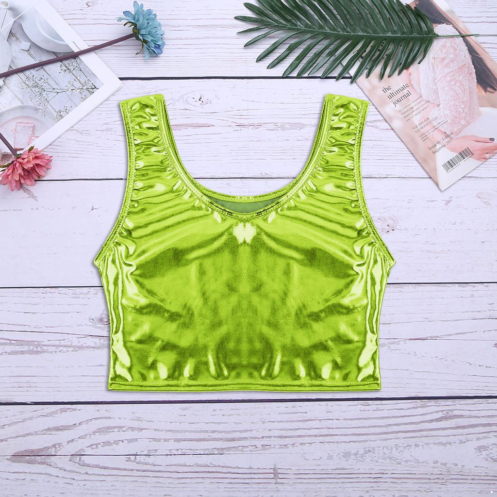 Crop top fără mâneci metalic strălucitor pentru damă, tricou pentru dans disco, bluză, vestă, îmbrăcăminte de club