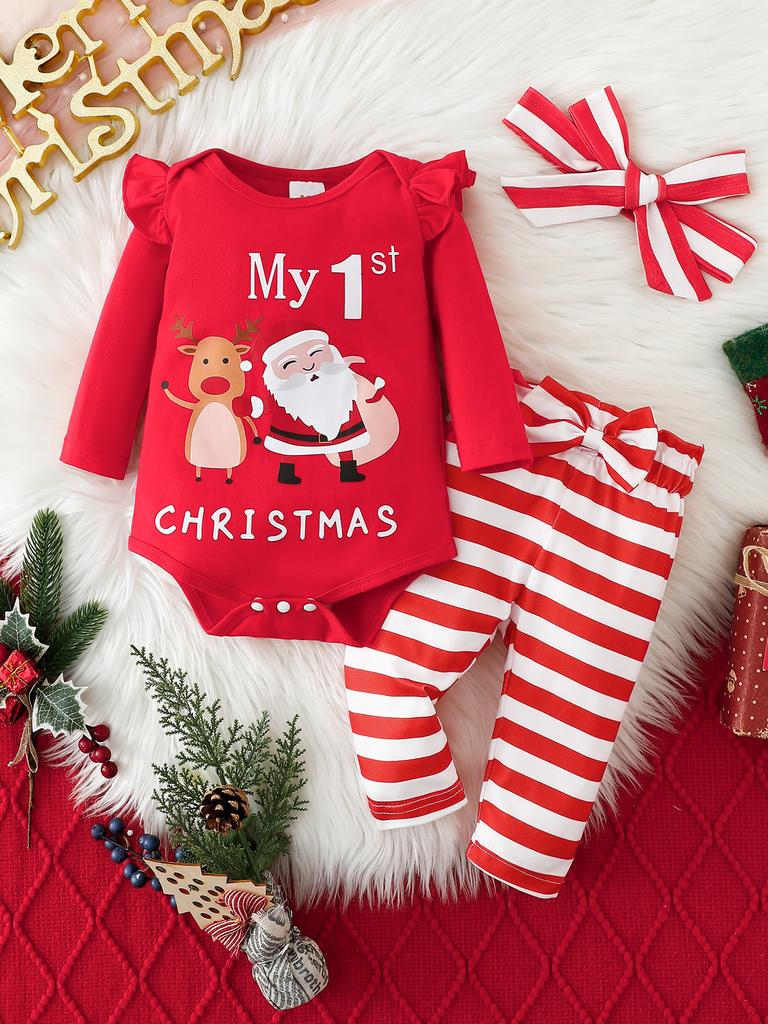 Alphabet Print Baby Romper Set - Bow Pants Two-Piece Outfit