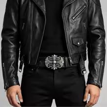 Vintage Street‑Style Denim Belt Cross‑Carved Rivet Decor Waistband Niche Subculture Fashion Belt for Daily Casual Outfits
