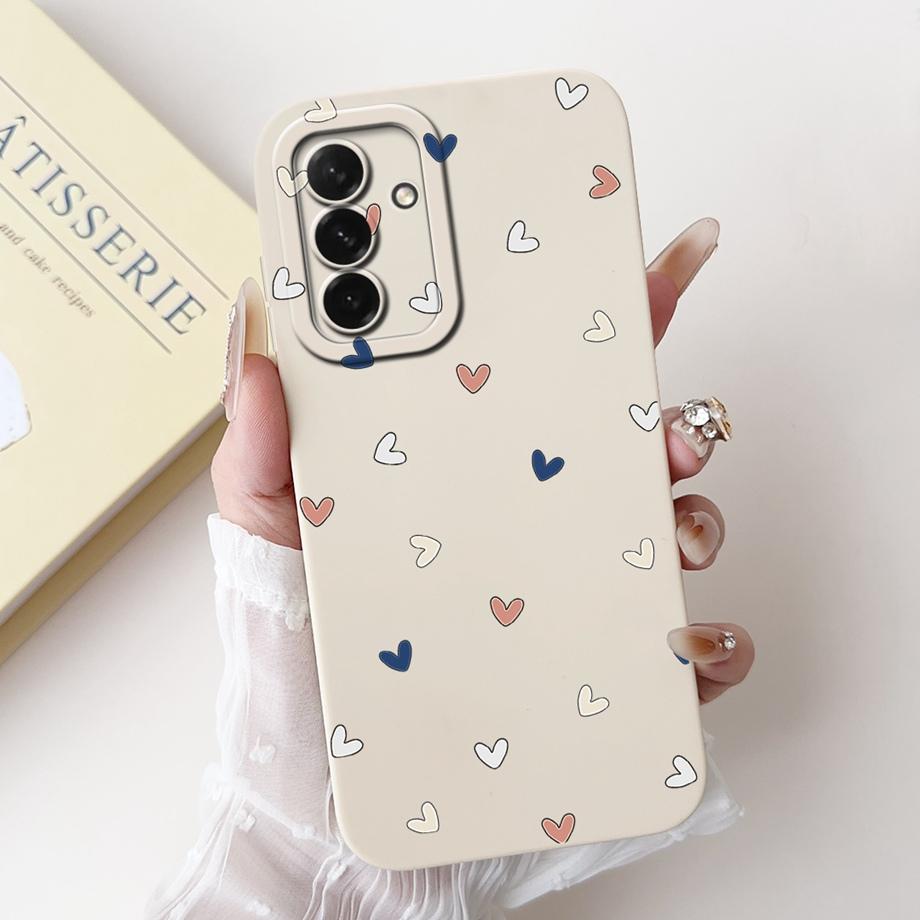 For Samsung Galaxy A56 A36 A26 5G Phone Case Soft Matte Liquid Silicone Back Cover Love Heart Girly Flower Painting Fundas