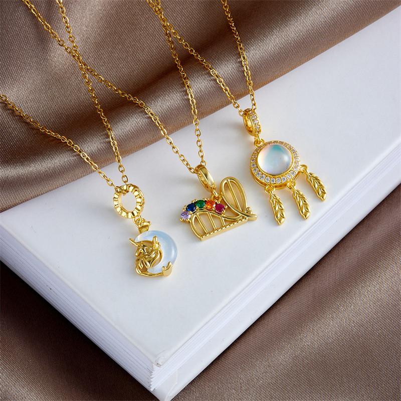 Personality Sun Moon Heart Zircon Pendant Necklace Stainless Steel Fashion Geometric Choker Jewelry Party Gifts For Women Girls