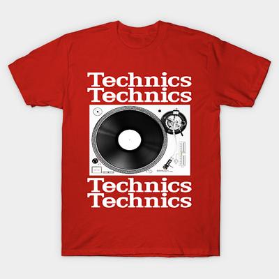 Męska Czarna Koszulka z Nadrukiem Technics 1200 Gramofon Druk na Papierze Transferowym Bez Cięcia Bawełniana Koszulka
