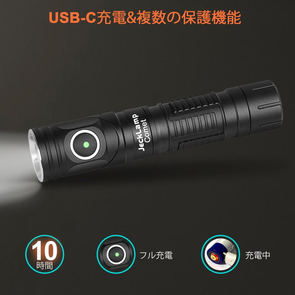 JeckLamp LED Light, 1200 Lumens, 90-Degree Rotation, 6 Modes, Magnetic Clip, Type-C Rechargeable, for Emergency Preparedness and Outdoor Use (Black)