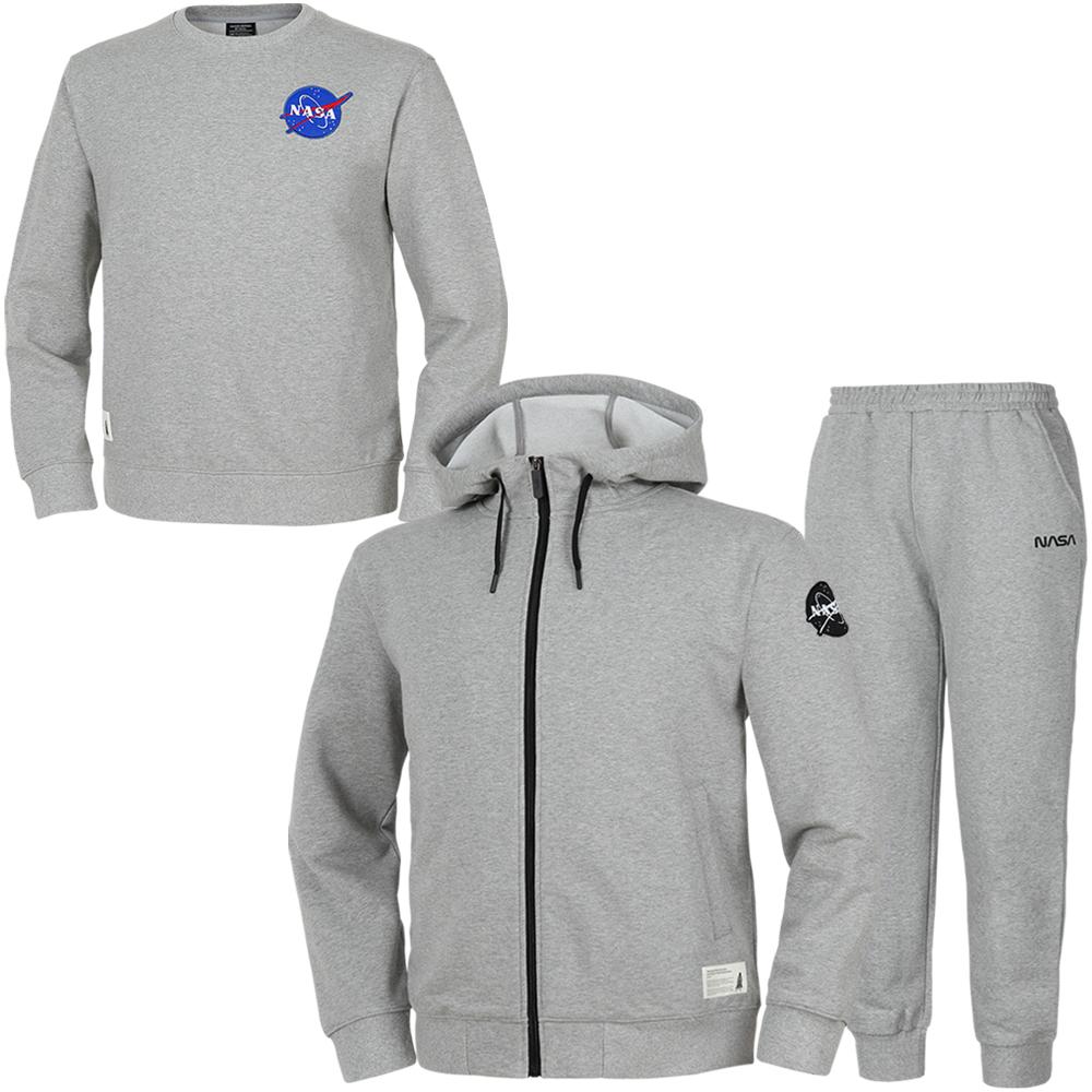 Nasa Unisex Standard Sweat Hoodie Jacket + Jogger Pants + Sweatshirt 3-Piece Set [Light Melange] 105