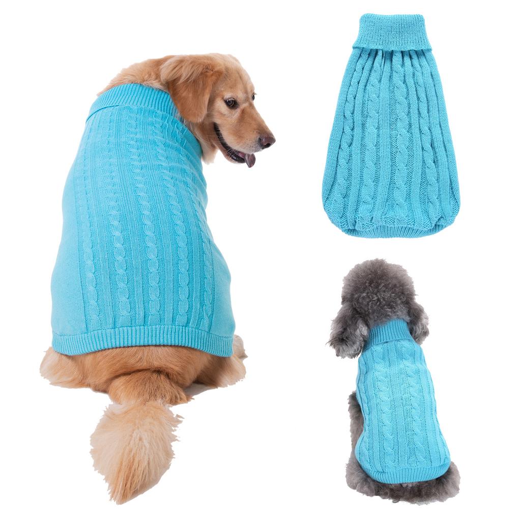 Farbenfroher Zopfstrick-Rollkragenpullover für Hunde, und Winter.