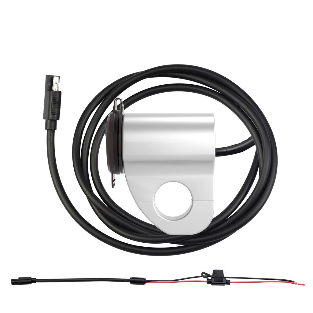 12V Motorcycle Handlebar 2.4A USB Adapter Charger with Digital Voltmeter Fits for 22mm-26mm Handlebars