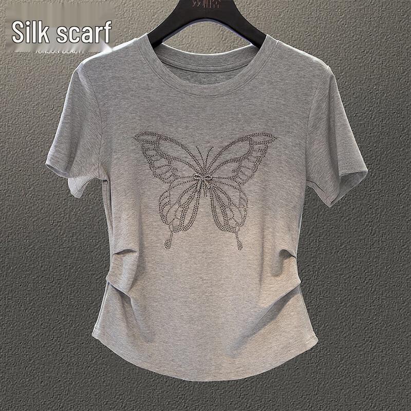 Si Bo She Women s Butterfly Print Pleated T-Shirt M