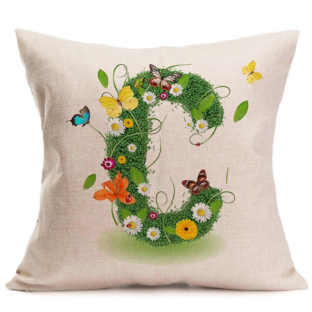 45 x 45 cm, englischer Buchstabe, Gras, Blütenblatt, Dekokissenbezug, Kissenbezug, Kissenbezug ohne Kern