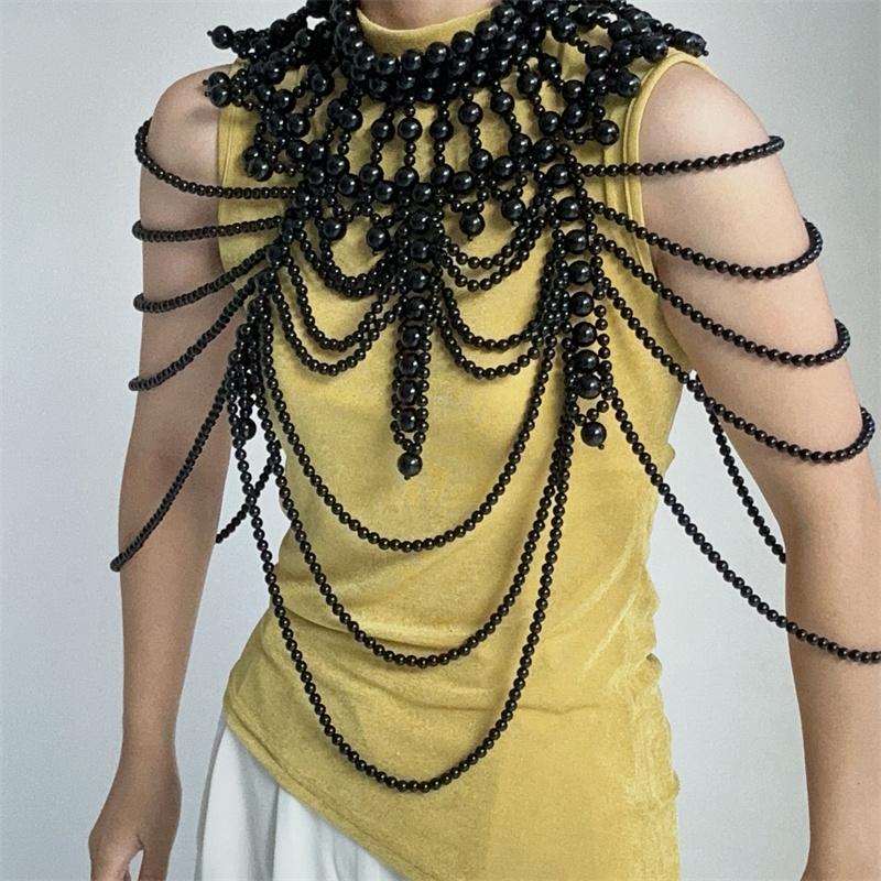 Sexy Damen Perlen Körperkette BH Verstellbare Größe Schal Halsketten Kragen Schulter Mode Oberteile Kettenhalsketten Körperschmuck