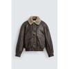 Mens Retro Color-Block Faux Shearling Collar Leather Jacket Casual Outerwear Winter