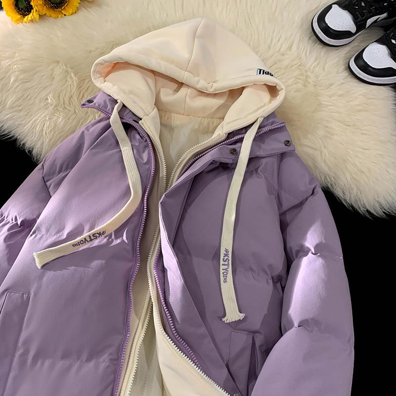 Gefälschte zweiteilige gesteppte Jacke Herren 2025 Teen-Trend gesteppte Jacke Winter verdickt warm Kapuzen-Steppjacke