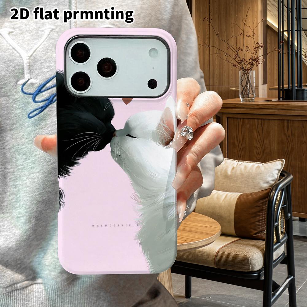 Phone Case: 2D Flat Design Suitable for iPhone 18, 17, 16, 15, 14, 13 Pro Film Protective Case, Couple Style, Black and White Cats, Christmas and Hall