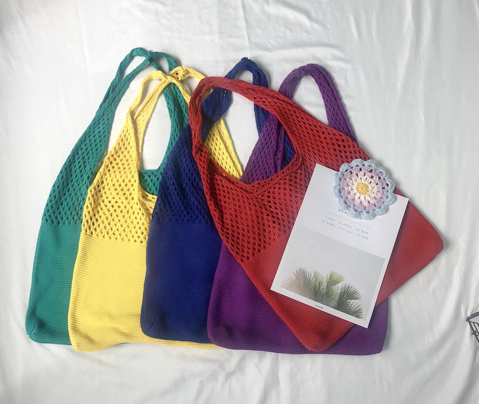 Chic Retro Women's Knitted Beach Tote – Hollow Style, Hand-Held or Shoulder Carry, Large Capacity