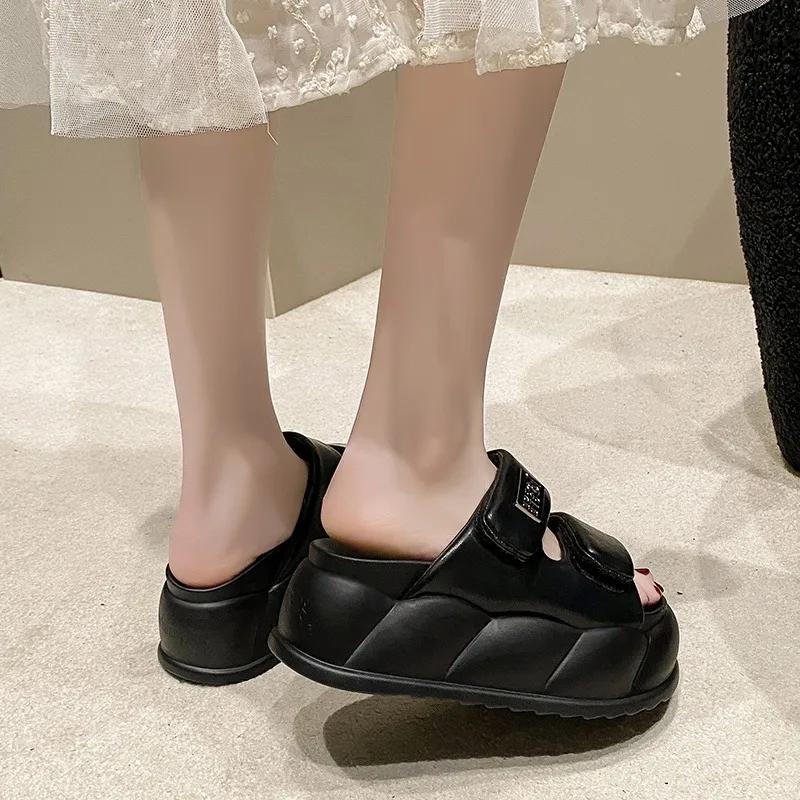 Fashion 2024 fashion High Platform Women's Summer Slippers 7.5CM Wedge Heels Slides Sweet Girl Chunky Sandals Open Toed Beach Flip-Flops