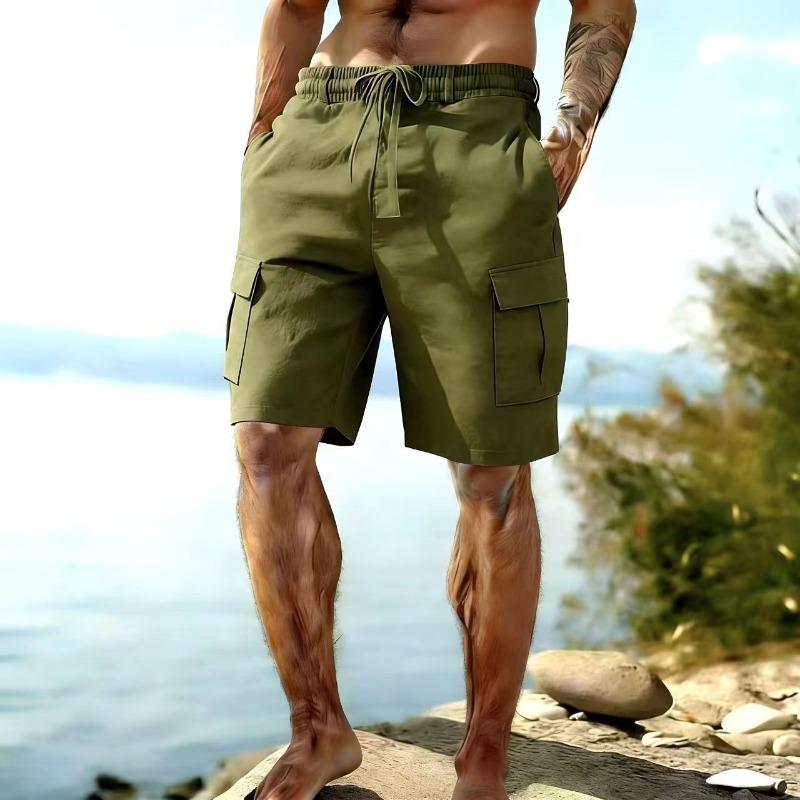 Herren Weiße Cargo-Shorts mit Kordelzug Elastischer Bund Freizeitshorts mit Seitentaschen