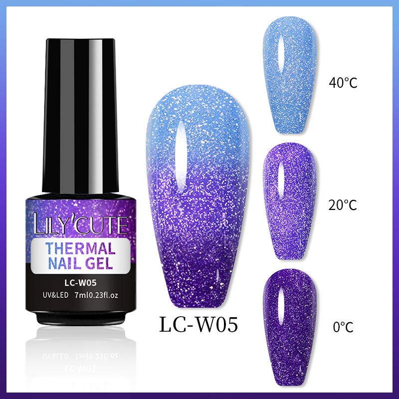 LILYCUTE 7ml Thermal Gel Nail Polish 3 Layers Temperature Shiny Color Changing Semi Permanent Soak Off UV Gel Polish Varnish Base Top Gel Nail Art DIY