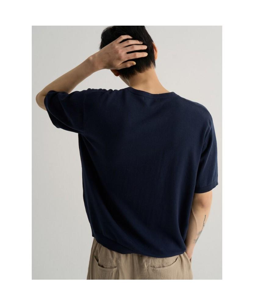 8seconds V-Neck Layered Knit Pullover Navy