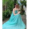 French hollow camisole dress for women, summer seaside vacation beach dress, pleated lazy and relaxed long skirt