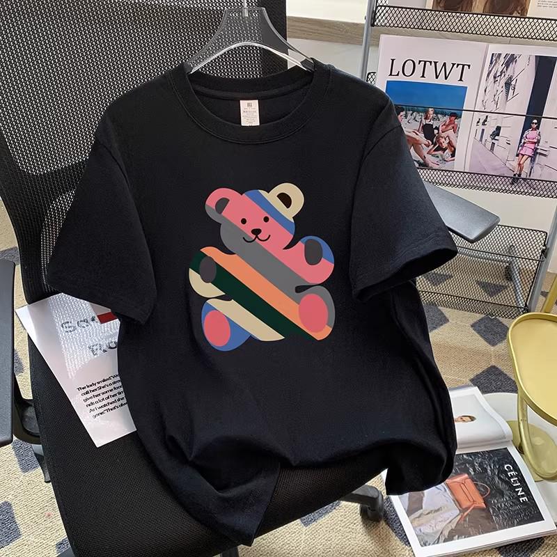 Trendy Women's Cartoon Print Round Neck Short Sleeve T-shirt - 2026 Summer Loose Korean Style Casual Top