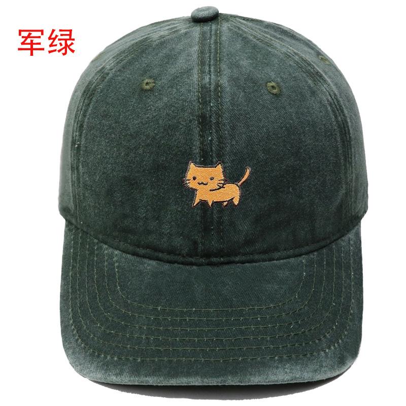 New cartoon cute cat embroidery washed retro baseball cap men's and women's casual outdoor sunshade cap
