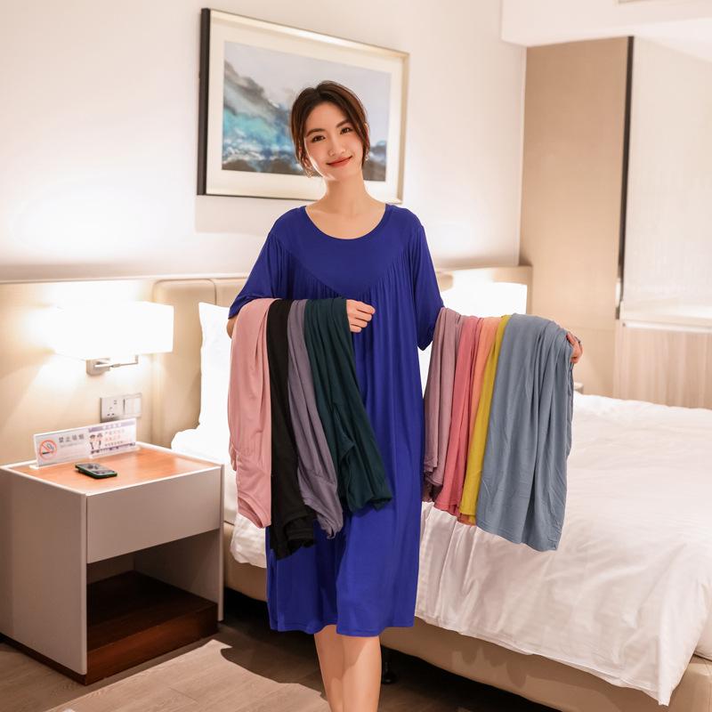 V-shaped pleated thin home long skirt Nightwear Modal nightgown Summer Dress Casual Loose Nightdress Female Sleepshirt