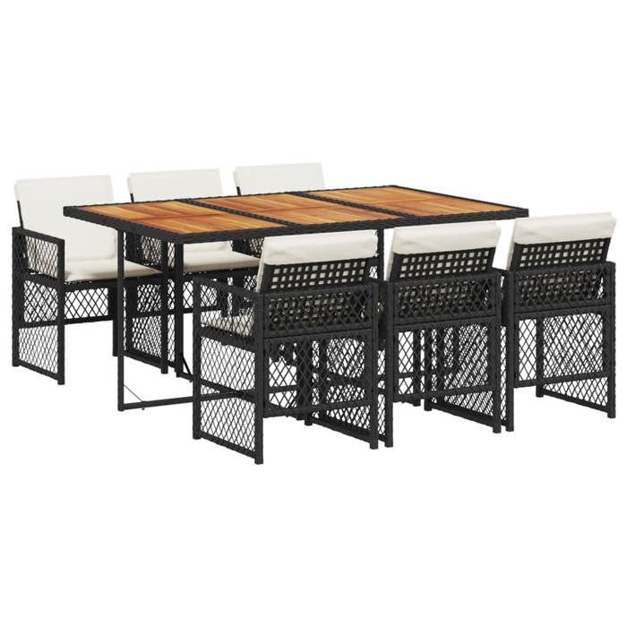 VidaXL Ensemble à manger de jardin coussins 7 pcs noir résine tressée 3210735