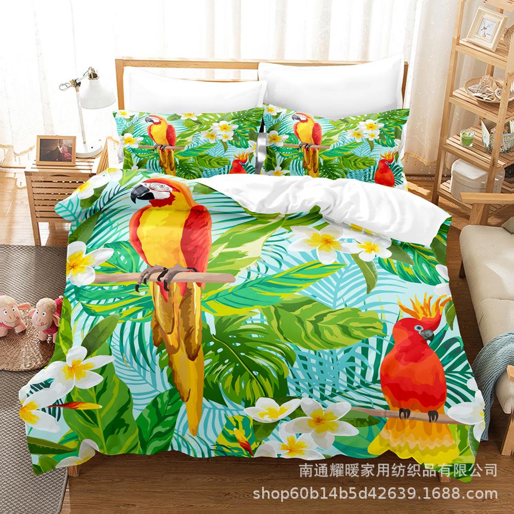 3D Digital Printing Bedding Four-Piece Set Three-Piece Set Parrot Bed Sheet Quilt Pillow