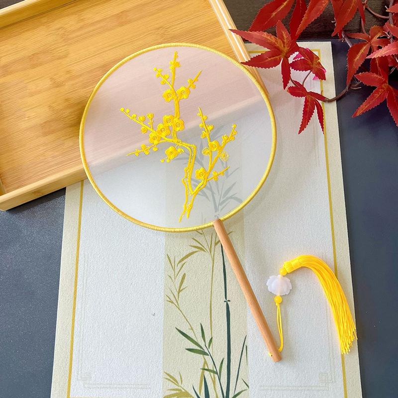 Vintage Doppelseitiger Fächer Blume Stickerei Handfächer Traditionelle Chinesische Kunst Handwerk Hanfu Tanzparty Zubehör Performance Requisiten