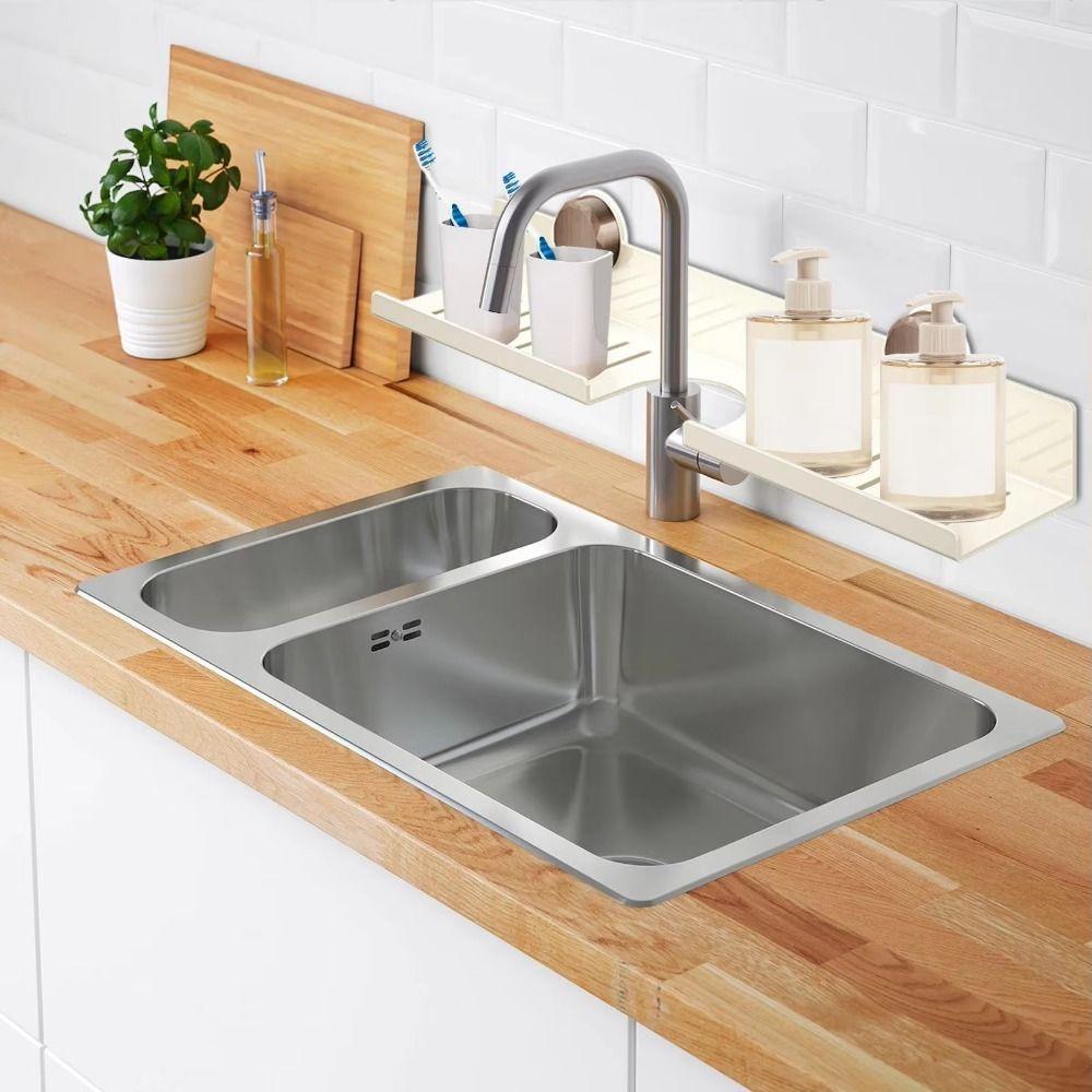 Wall Mounted Bathroom Sink Shelf Over Faucet Suction Cup U-Shaped Storage Rack  Vanity Storage