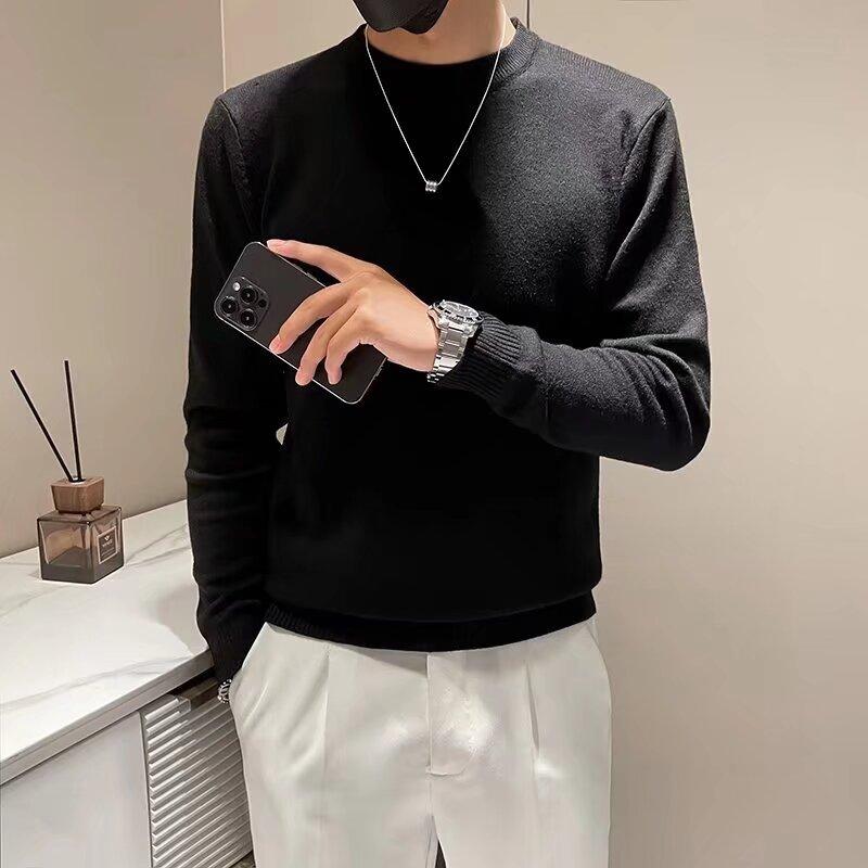 Spring 2024 Men's Sweater Patchwork Assorted Colors Skin-Friendly Fabric Fashion Versatile Top Casual Long-Sleeved Bottoming Shirt