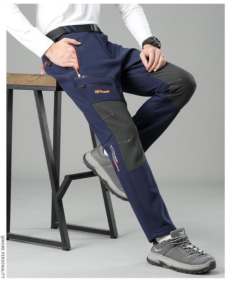 Men's Plus Velvet Winter Ski Pants - Windproof, Waterproof, Wear-Resistant, Warm for Hiking, Fishing, and Mountaineering.