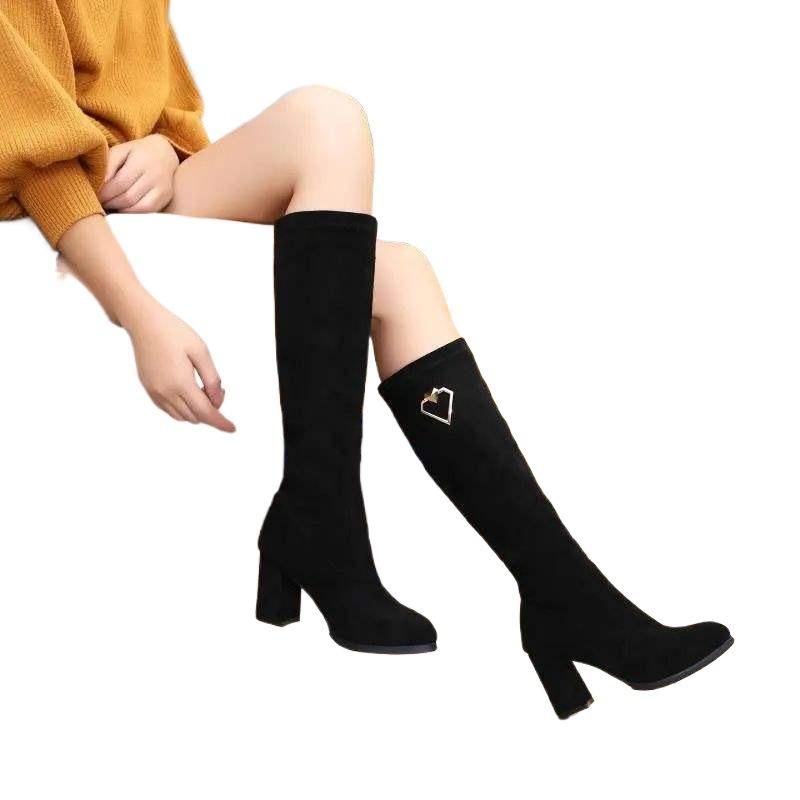 Boots Women's But Knee Boots Small Medium Boots High Heel Long Women's Boots Autumn and Winter Thick Heel High Elastic Thin Boots