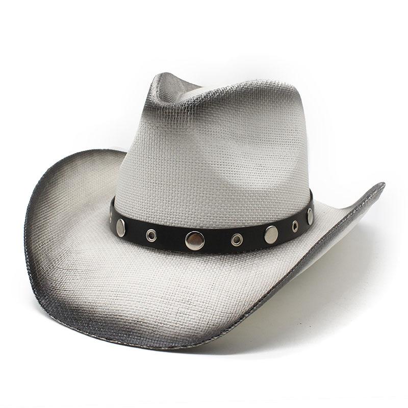 Pink Spring Summer Men'S And Women'S Western Cowboy Sun Hat Bent Jazz Straw Hat Spray Painted Hat Outdoor Sun Hat