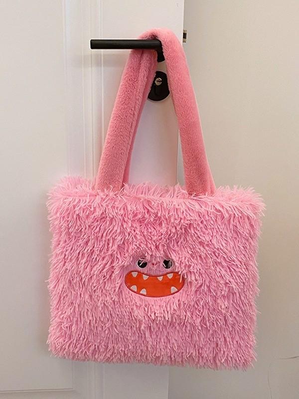 Kuromi Large Tote Bag With Plush Embroidery For Daily Casual Use