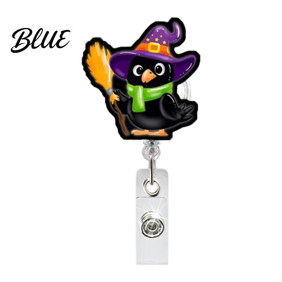 Witch ID Holder Retractable Badge Holder Halloween Glitter Acrylic Reel Cute Ghost Decorative Reel Pumpkin Card for Nurse Doctor Teacher Worker