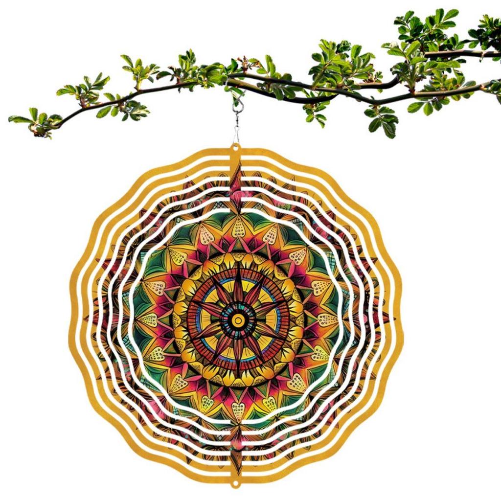 10 Inch Metal Wind Spinner Mandala Flower Design with 360 Swivel Hook for Outdoor Garden Patio Balcony Decor All Season Gift