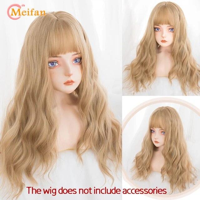 Synthetische lange Ombre bunte Cosplay Lolita Harajuku Perücke mit Pony natürliche wellige Halloween rosa lila blau tägliche Perücken