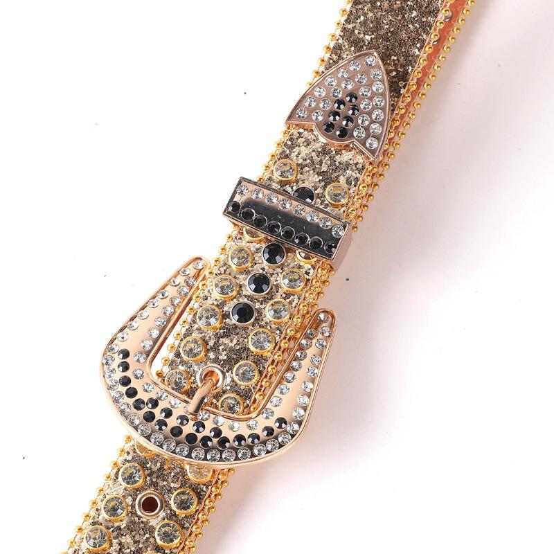 Mei Men's and Women's Leather Belts - Punk Rock Trendy Rhinestone Embellished Wide Belt
