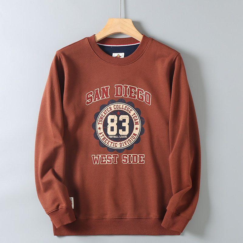Hk Order! American-Style Casual Retro Trendy Printed Unisex Loose Round-Neck Pullover Long-Sleeve Terry Cotton Sweatshirt Crimson XL