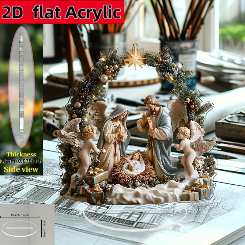 

2D Flat Nativity Scene Acrylic Colored Decoration Sign, Angels And a Young, suitable for wall decoration, porch,room,villa, accents Home,Hallway, or 18*17cm