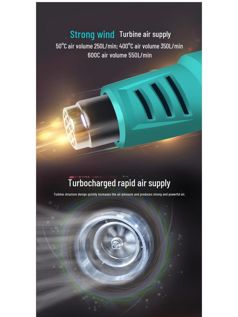 Dayi High Power Hot Air Gun for Plastic Welding, Car Film, Electronics Repair, and Hair Drying (Model 01-2000)