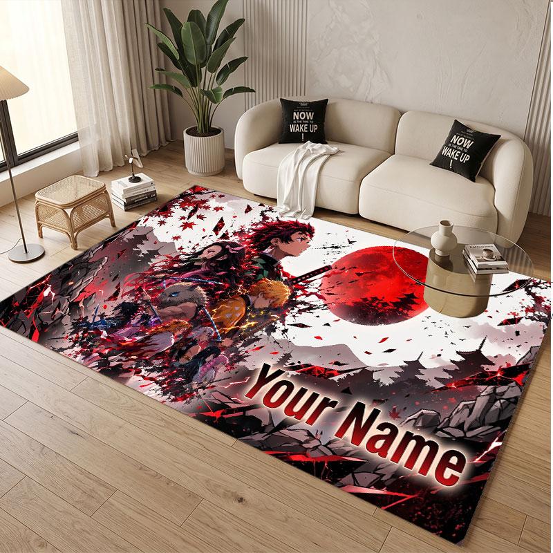 Custom Name Crystal Velvet Rug,Demon Slayer Comfortable Anti Slip Floor Mat For Room Decoration