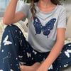 Ensemble pyjama Homewear tk peau de crevette imprimé papillon manches courtes