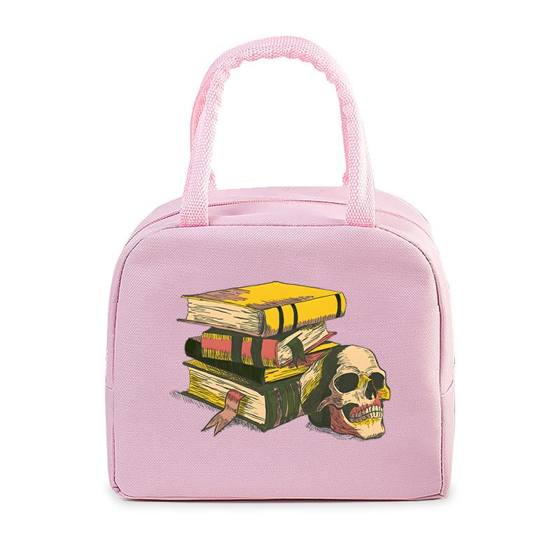 Skull Reading Books Print Lunch Bag Men and Women Vintage Style Graphics Thermal Handbags Thickened Insulation Lunch Box Bag