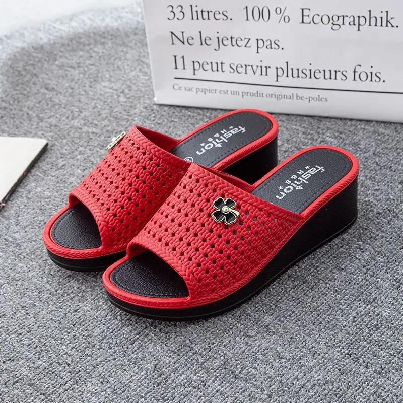 Fashion With Heel Women's Slippers and Ladies Sandals Height Shoes Designer Luxury New Collection Slides On Promotion Summer Footwear 39