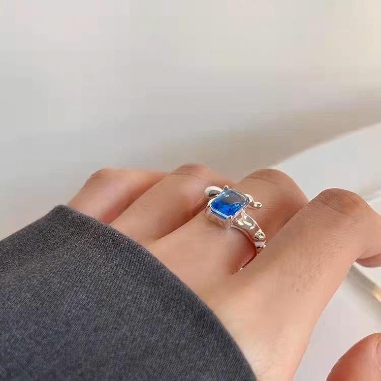 Chao Xiaobai Two-Tone 925 Sterling Silver Irregular Stone Open Ring - Korean Style Women s Niche Design