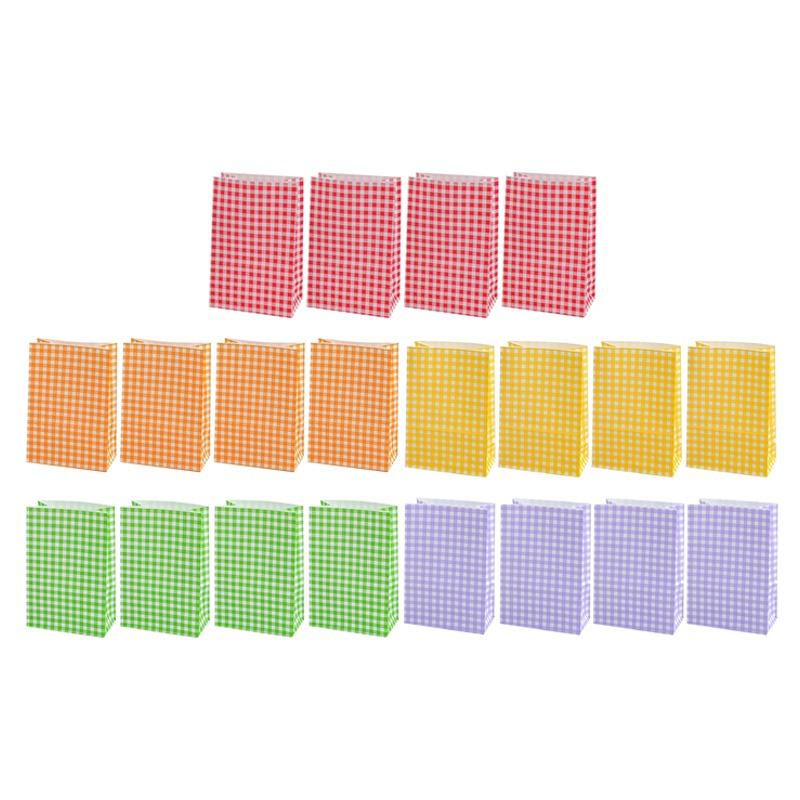 5/10/20 ST Färgglada Rutiga Papperspåsar För Fest Födelsedag Bröllop Shopping Presentpåse Kex Snacks Presentförpackning Dekoration
