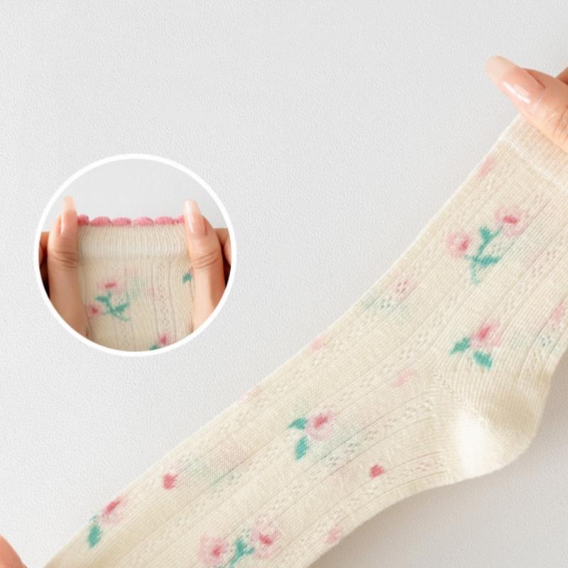 5Pairs/Set Children Girls Mesh Socks Breathable Soft Comfortable Cute Lace Cartoon Thin Daily Walking Wear Baby Socks Summer